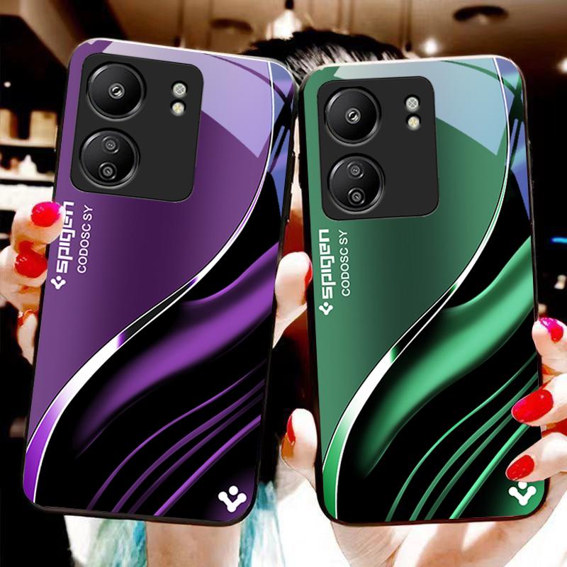 Tiefblaues Mode-Handycase aus schwarzem gehärtetem Glas für Xiaomi Redmi 13C Note13 12 Pro Plus 5G Note 9 13T Pro POCO X6 F5 F6