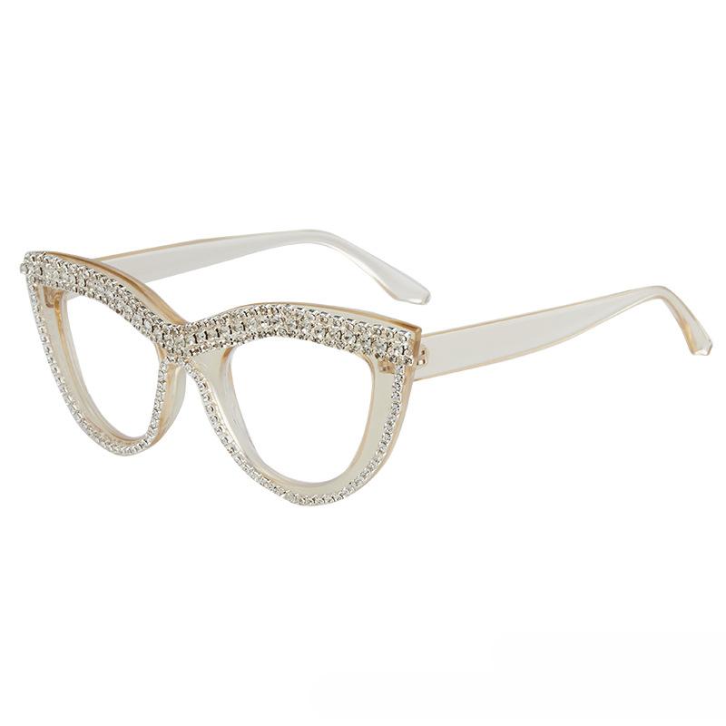 Men Anti Blue Light Far Sight Eyeglasses Cat Eye Diamond Studded Reading Glasses Women Presbyopia Glasses