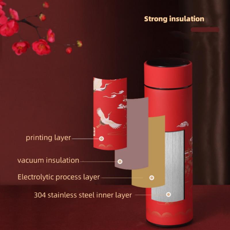 Vakuum Glaskolben Im Chinesischen Stil Mit Temperatur Display Retro Smart Isolierte Wasser Flaschen 304 Edelstahl