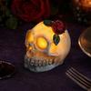 Dekorative Totenkopf-Lampe Gotische Leuchtende Rose Blumenfigurine, Tag der Toten Harz Halloween Gruselige Dekorationsstatue, Schädelskelettkopf für Schreibtisch Zuhause Realistisch