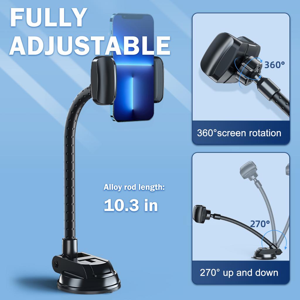 Gooseneck Phone Mount Bed Phone Holder Stand with Strong Suction Cup Long Arm Adjustable Overhead Lazy Bracket for iPhone