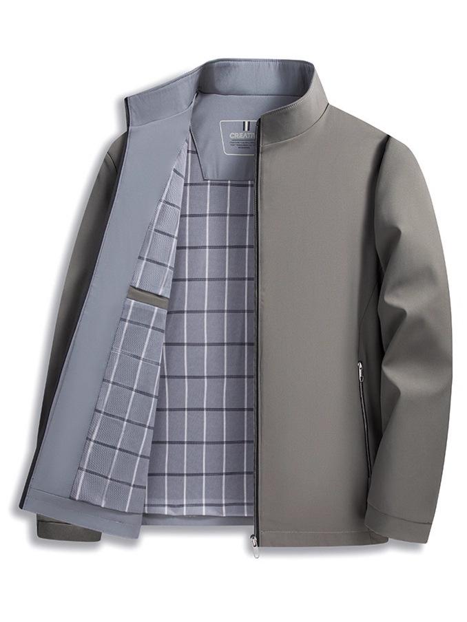 Men's Solid Color Stand Collar Zipper Jacket - Business Casual for Middle-aged and Elderly