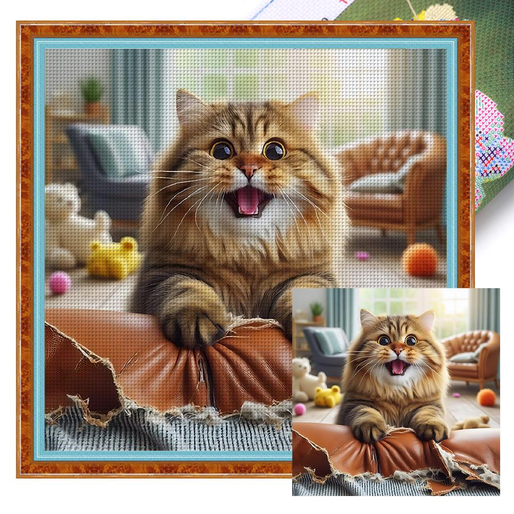 

LF# Полная вышивка Эко-хлопковая нить 11CT Напечатанный Кот Набор для вышивки крестом Искусство 40x4