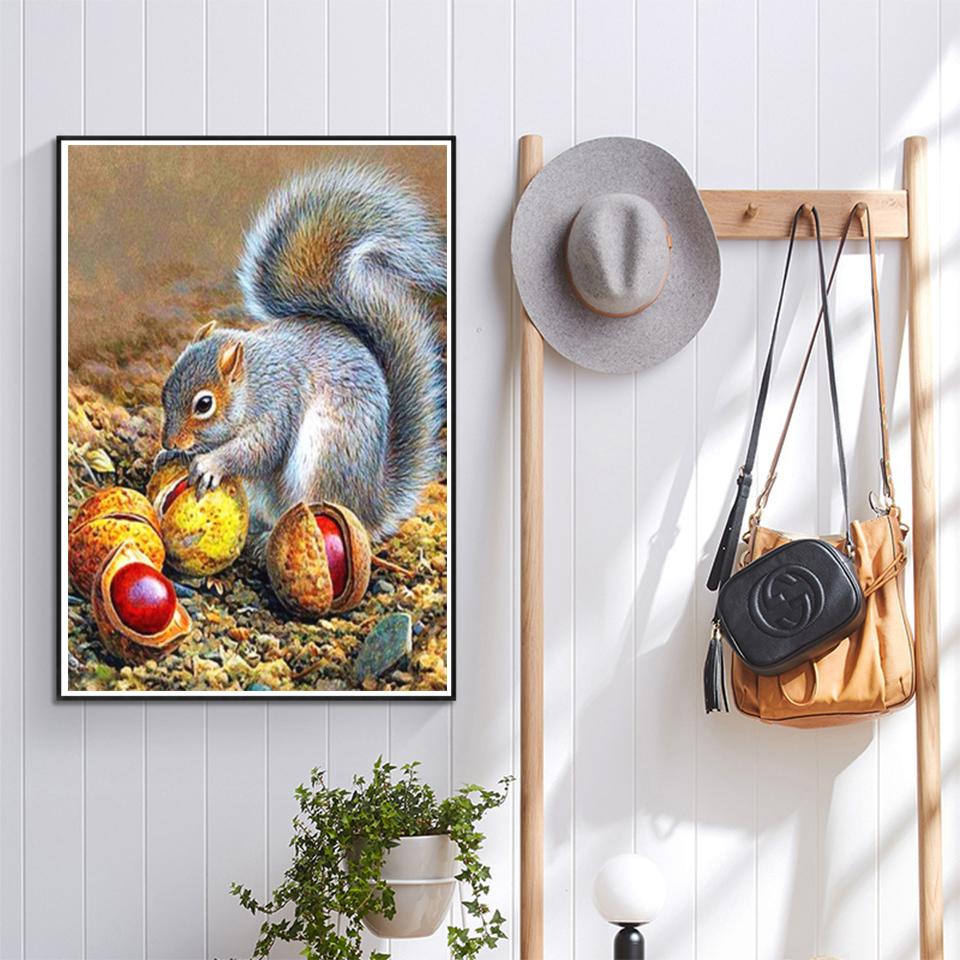 5D DIY diamantová malba Zvířecí veverka Umělecká sada křížového stehu Kamínkový obrázek Úplné diamantové vyšívání Mozaikové dekorace dárek