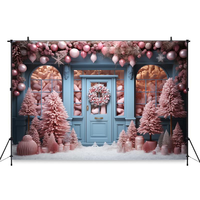 Mocsicka Christmas Background Photography Xmas Tree House Door Decorations Family Holiday Party Baby Kids Photo Studio Backdrops