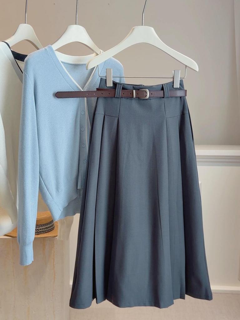 Korean Style Women's High Waist Pleated A-line Skirt for Spring/Summer