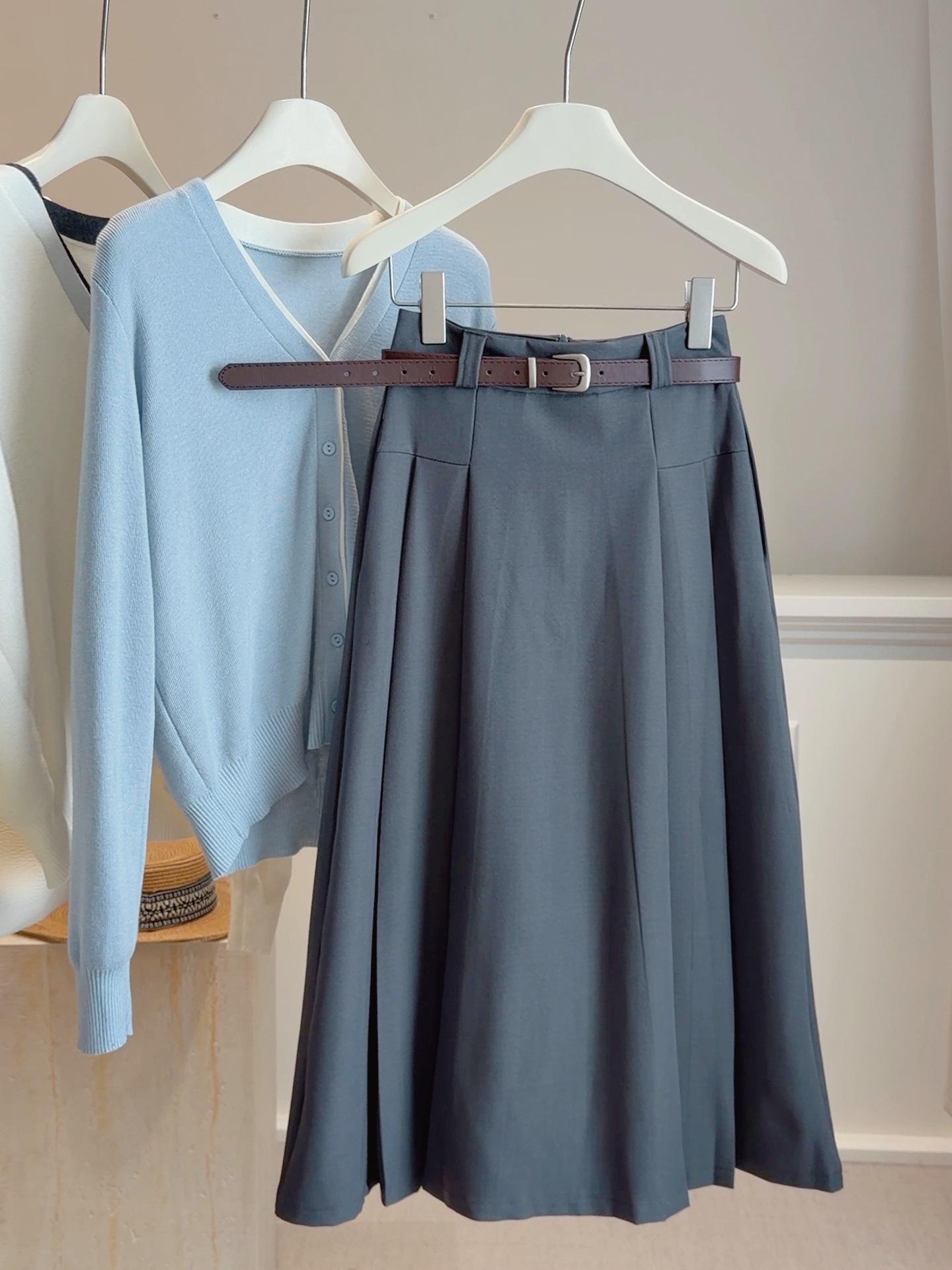 Korean Style Women s High Waist Pleated A-line Skirt for Spring/Summer S серый