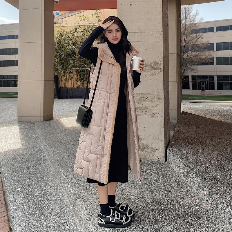 Herbst und Winter Kapuzen Baumwolle Damen Taille Knielang Mode verdickte Weste Oberbekleidung