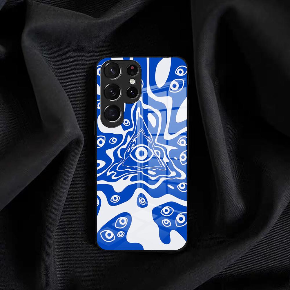 Vintage Evil Eyes Blue Phone Case For Samsung S25 Edge Ultra S23 S22 S21 S20 Ultra Plus S24 Fe A54 A53 A25 Glass Cover