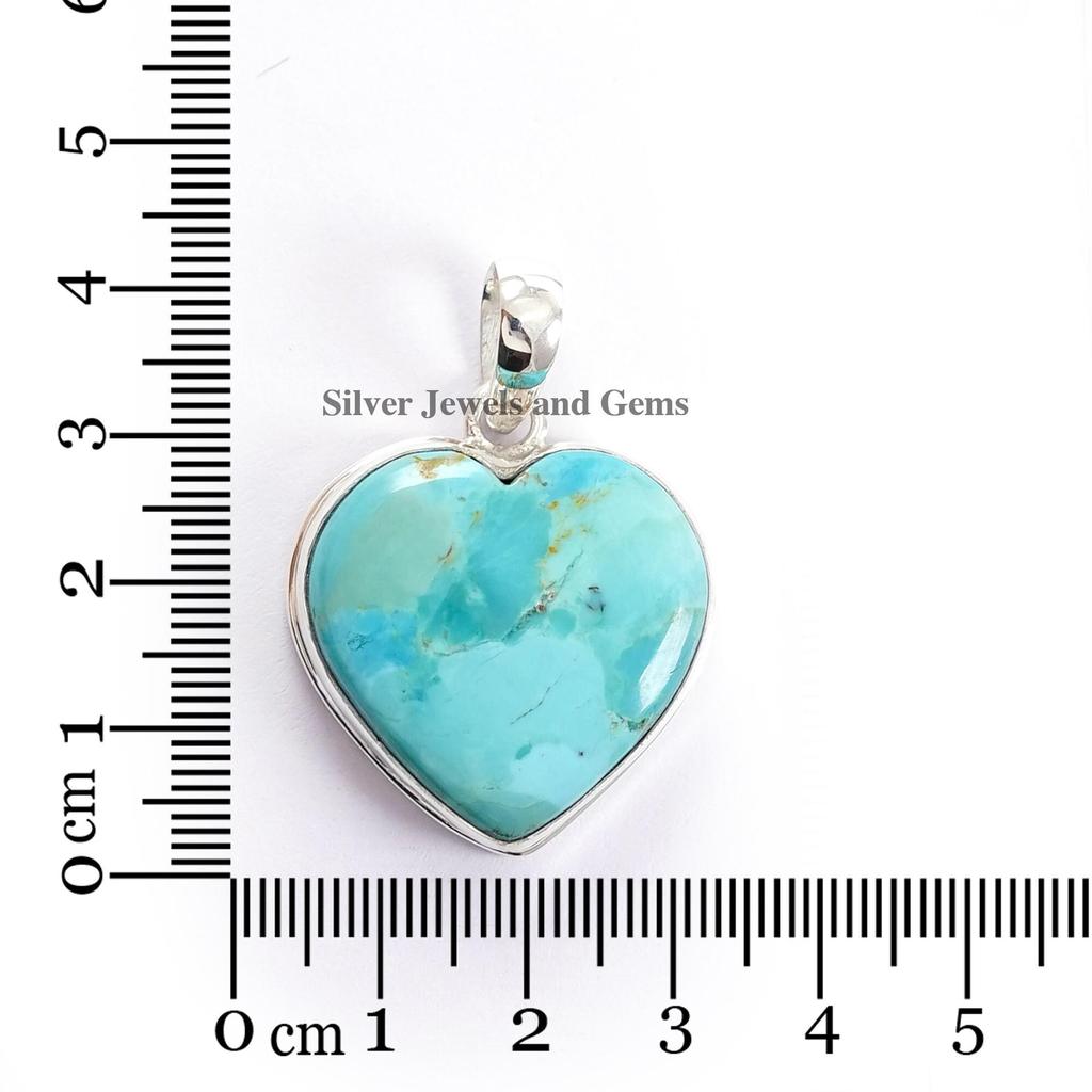 Turquoise Heart Pendant, Handmade Pendant, 925 Sterling Silver, Heart Turquoise Jewelry, Birthstone Pendant Gift for Mom