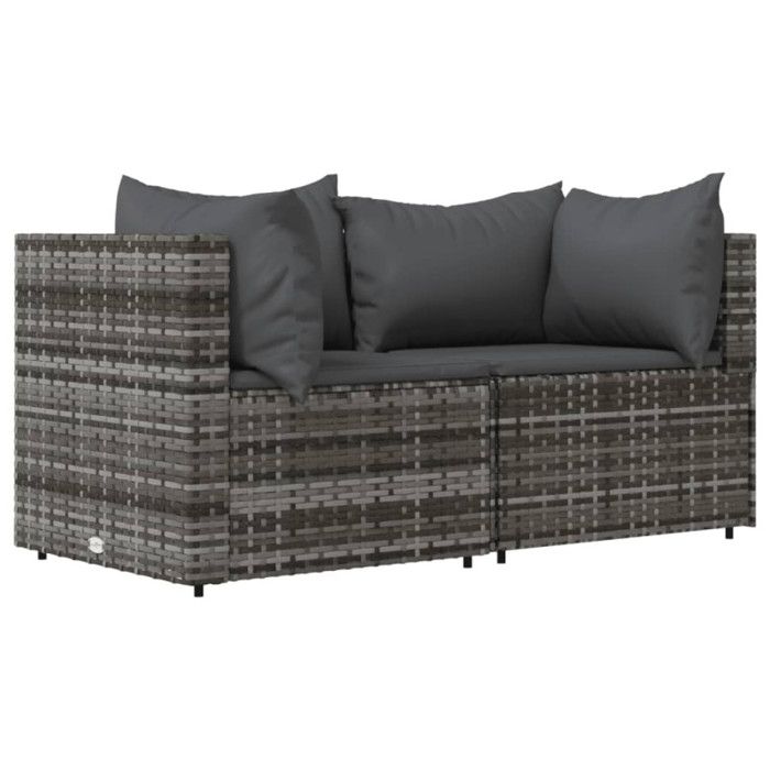 VidaXL Garden Corner Sofas and Cushions 2 Pcs Grey Wicker, Sofa, Garden Sofa, Sectional Corner Sofa, 319762