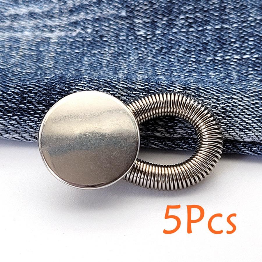 5Pcs Jeans Waist Extension Adjustable Button Spring Metal Elastic Buttons Trousers Pants Stretch General Extender Accessories