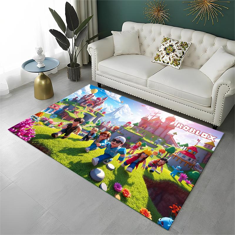 Tappeto Gioco Gamer R-Robloxs a Fumetti per Stanza dei Giochi, Camera da Letto, Soggiorno, Divano, Decorazione Casa, Tappeto per Area Bambini, Tappetino Antiscivolo