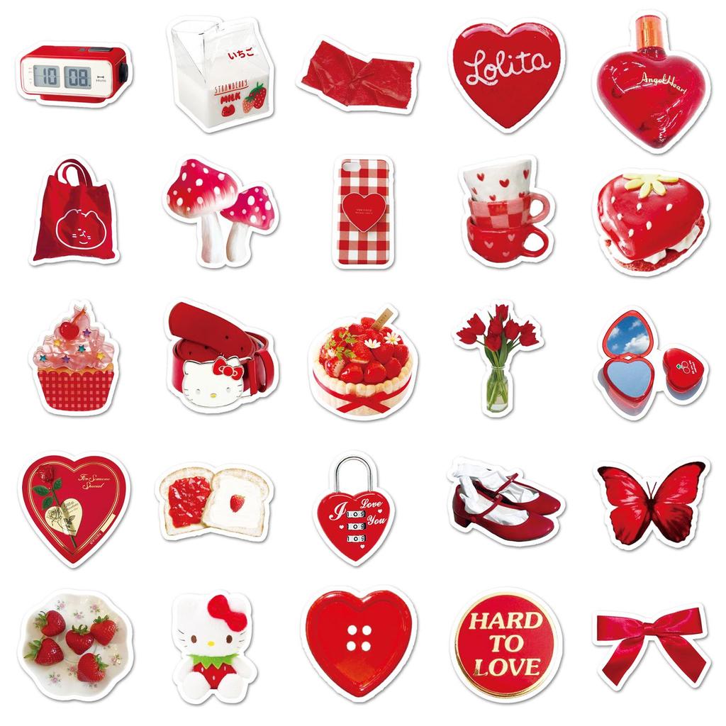 50pcs Red Ins Style Graffiti Stickers for Water Bottles, Phone Cases, Tablets - Fresh DIY Decoration