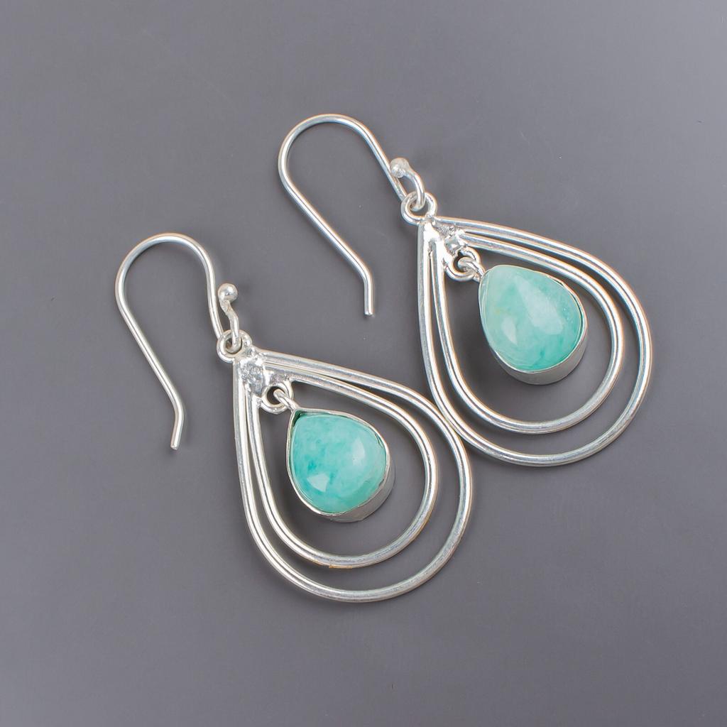 925 Sterlingsilber Amazonit Edelstein Handgefertigter Schmuck Damen Ohrringe 2.00" EE-34-28
