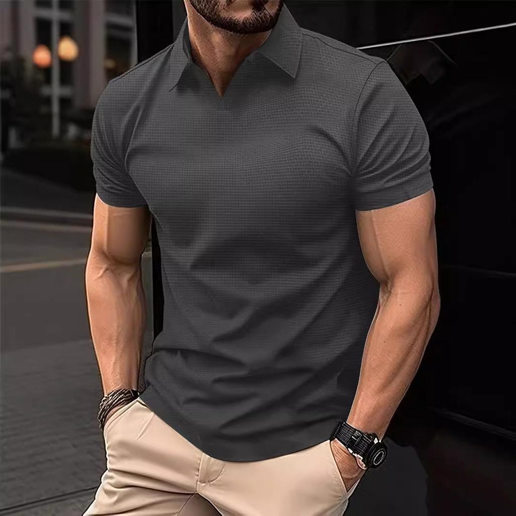 Men's Summer Sports Fitness Casual V-neck Elastic Texture Short-sleeved T-shirt