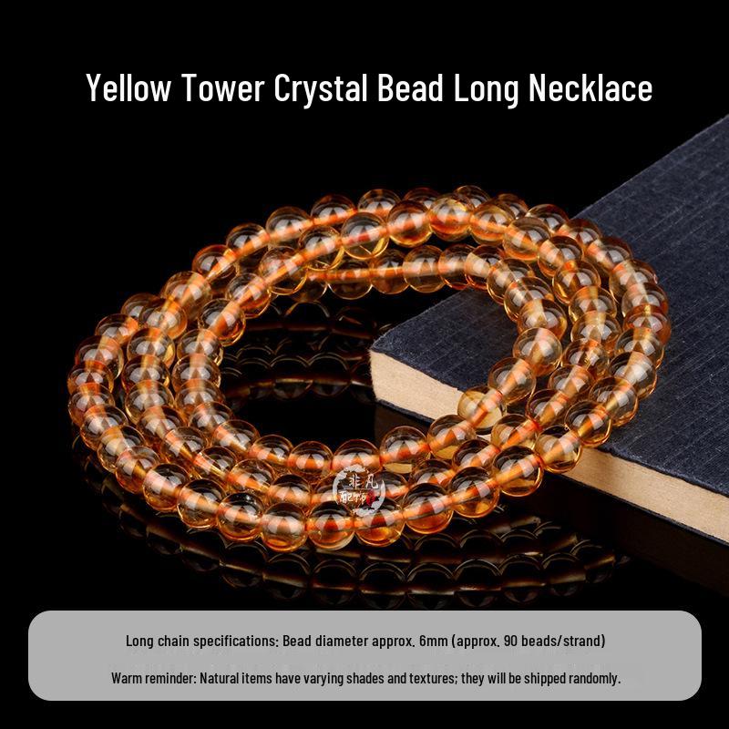 Natural Yellow Topaz & Citrine Crystal Round Bead Bracelet with Azeztulite for DIY Beading Accessories