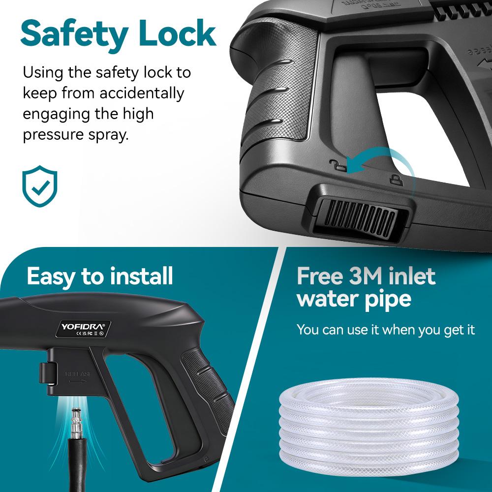 Yofidra Pistola Idropulitrice Elettrica ad Alta Pressione 250Bar 2500W Pulitore per Giardino e Industria Pistola a Spruzzo Lavatrice Acqua Ugello Regolabile 180°