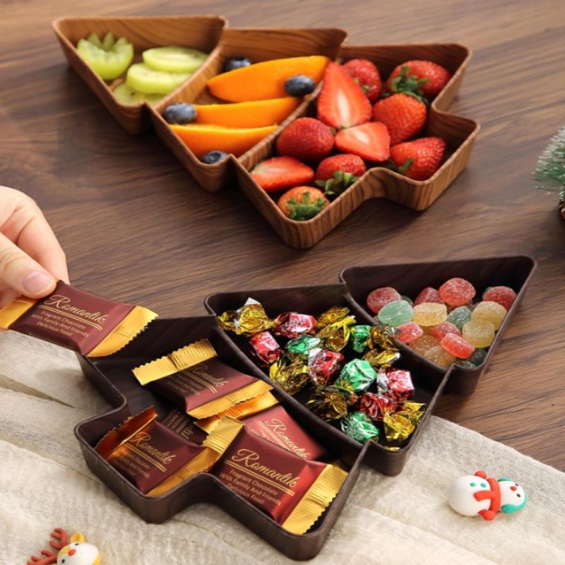 Christmas Tree Snack Plates 3 Grids Tree Shaped Tray Merry Christmas Party Decorations For Home 2025 Gifts Happy  Year 2026