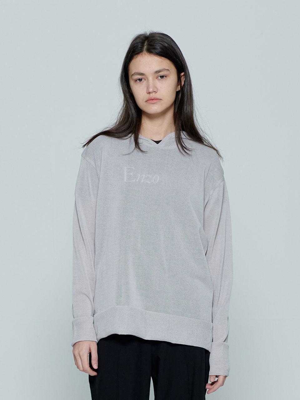 Enzo Blues Hooded Knit Top (Light Grey) F