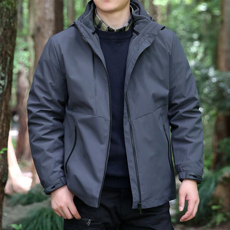 Men's Hooded Jacket Winter Removable 3-in-1 Thickened Jacket Casual Outdoor Windproof Jacket