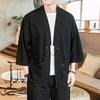 Mens Chinese Style Solid Color Retro Loose Open Front Seven Sleeve Kimono Cardigan