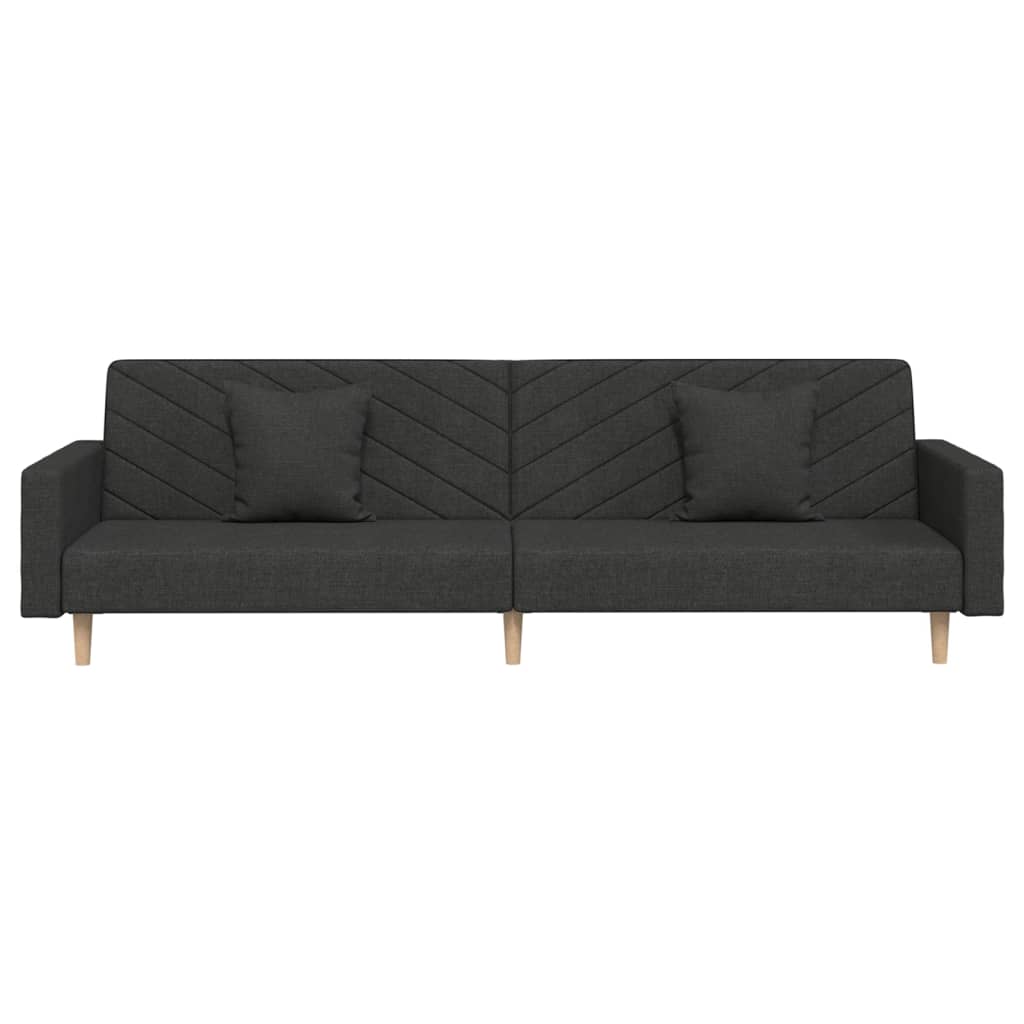 2 Seater Sofa Bed with 2 Pillows Black Fabric