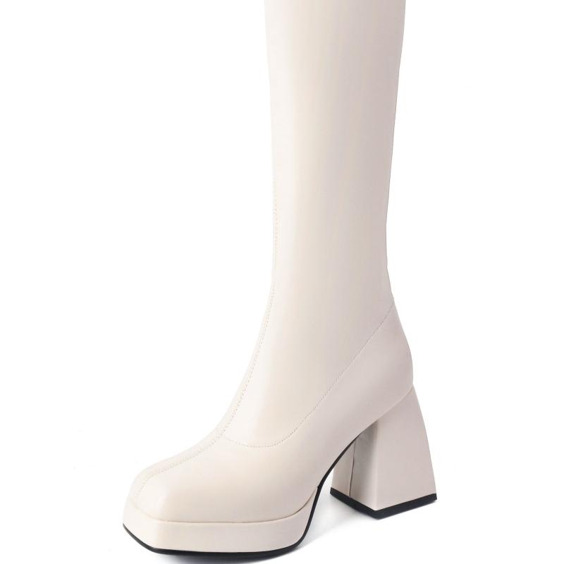 Black White Brown Knee High Boots Women Platform Winter Shoes Ladies New 2024 Elegant Women's Long Shoes Boots Large Size 45