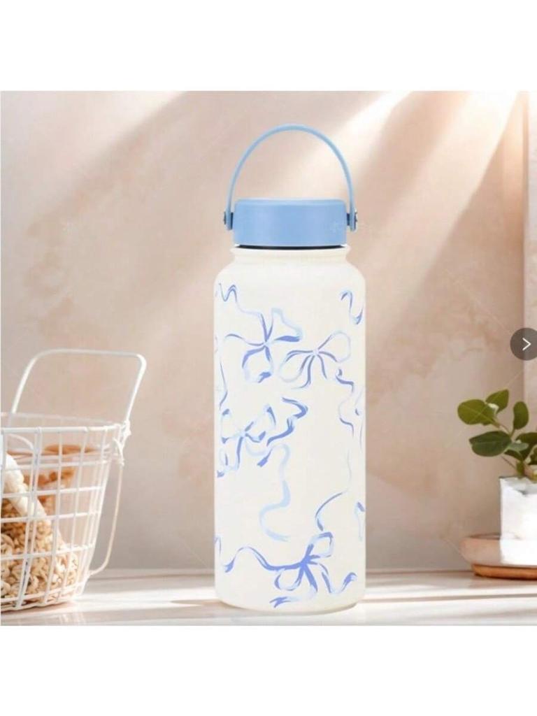Portable Wide Mouth Kettle Thermos, Cute Bow Printed Sports Kettle, 1-Liter Large Capacity Coffee Cup, Ideal Gift Choice