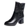 Mittleres Rohr Bogen Lederstiefel Herbst und Winter Neu Dicker Absatz Einzelstiefel Britischer Stil Dünne Hohe Absatzstiefel