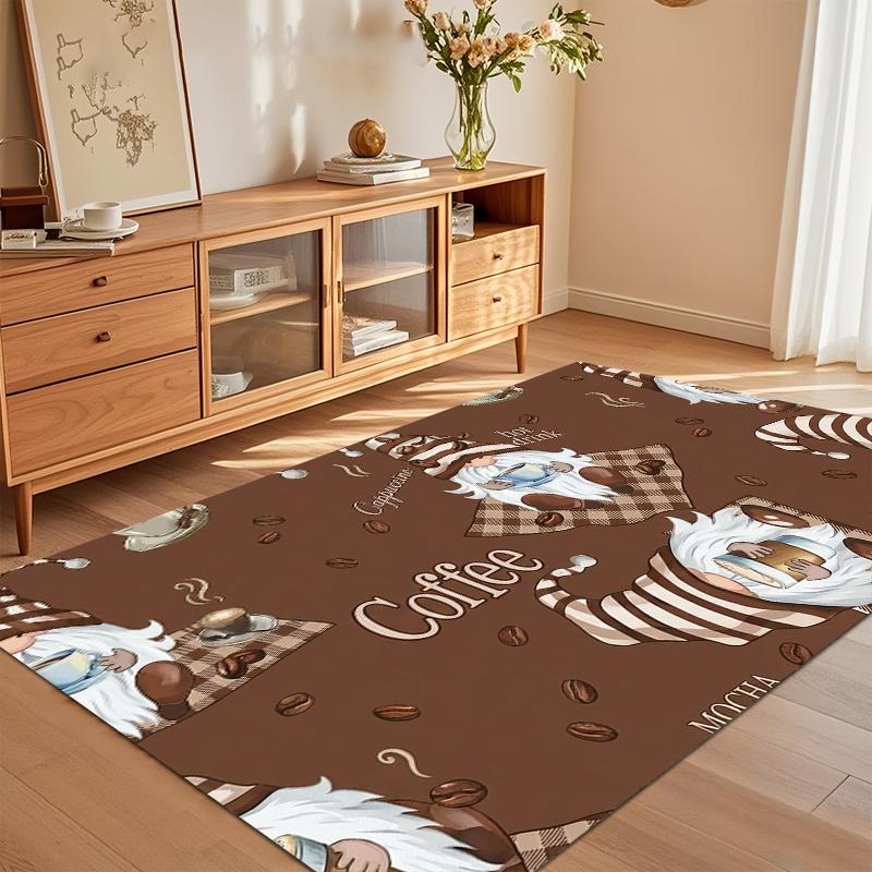 Cute Coffee Gnome and Bean Print Area Rug, Soft Non-Slip Floor Mat for Kitchen Living Room Rustic Farmhouse Home Decor