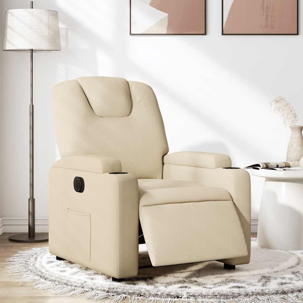 Electric Recliner Chair Cream Fabric