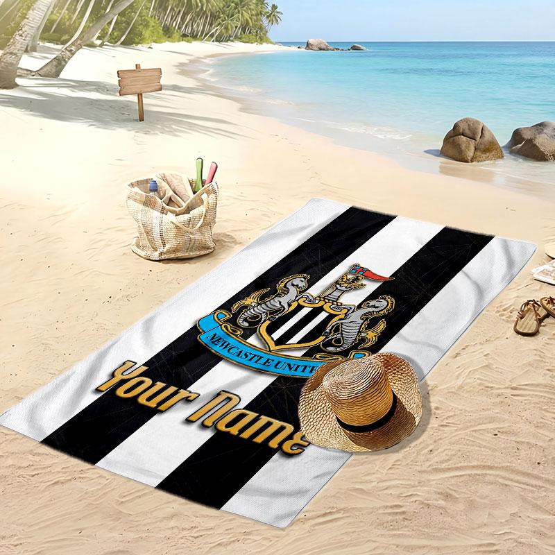 Newcastle United FC Personalized Printed Beach Towel Soccer Logo Support Custom Name Text Absorbent Towel For Sport Travel Special Gift