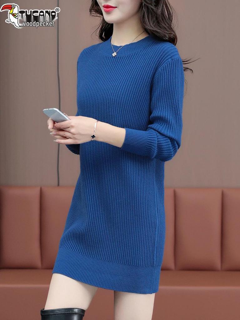 Damen Holzspecht Mittellanges Strickkleid - Herbst/Winter 2025 Mode.