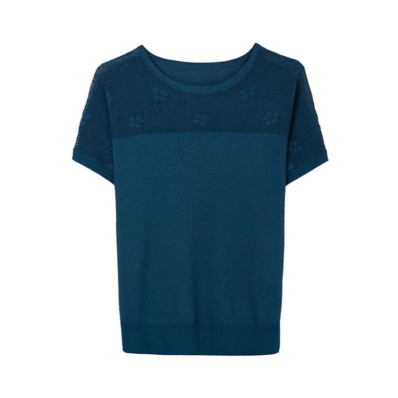 Dámské duté tričko s krátkým rukávem pro matky, tenký top, letní volný svetr z ledového hedvábí