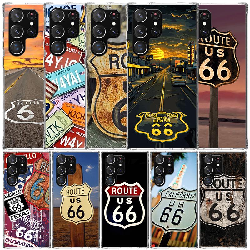 America Route 66 Soft Cover for Samsung Galaxy S25 Edge S26 S24 S23 Ultra Phone Case S22 S21 Plus S20 FE Print Pattern Shell Gal
