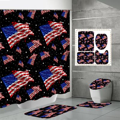 4 STÜCKE Duschvorhangsets Mit Duschvorhang Und Teppichen Toilettendeckelteppich U-Form Matte Und Badematte Badezimmerset Mit 12 Haken