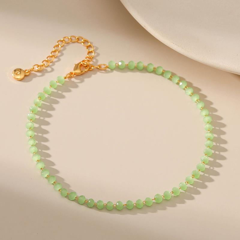 Women Fashion Light Green Natural Stone Beaded 18k Gold Plated Copper Bracelet зелёный