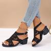 Summer Women's Shoes Thick Heel Rhinestone Shoes Hollow Fish Mouth High Heel Sandals Women