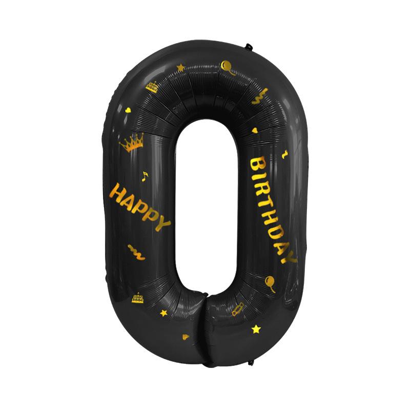 

40 inch large black gold digital crown aluminum film balloon birthday party arrangement photo props sticker balloon 40 inch black number 0 + sticker