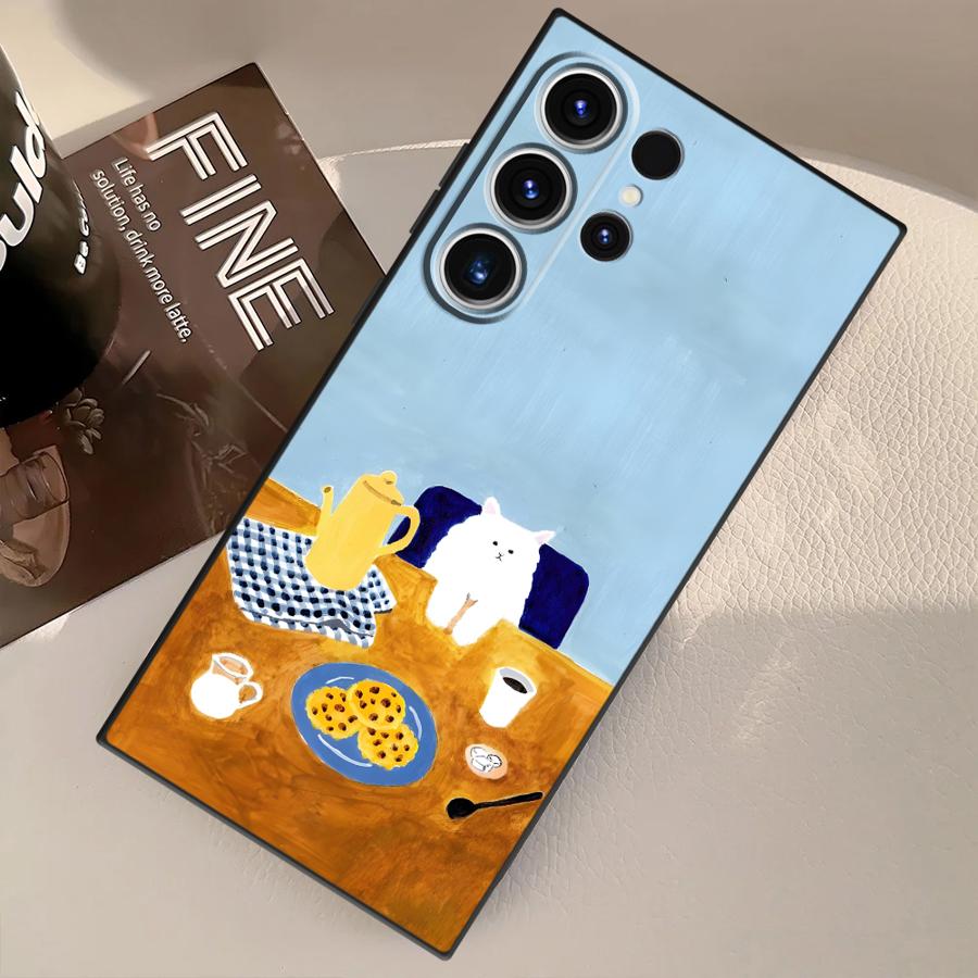Case for Samsung Galaxy S26 Ultra S25 Plus S20 Ultra Note 20 8 9 10 S10 S9 S24 S21 FE S23 Funda Phone Cover Cartoon Cat