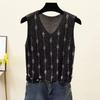 2023 Shiny Silk Sleeveless V-Neck Women's Vest - Spring/Summer New Style, Loose Fit with Hot Diamond Sling Knitted Design