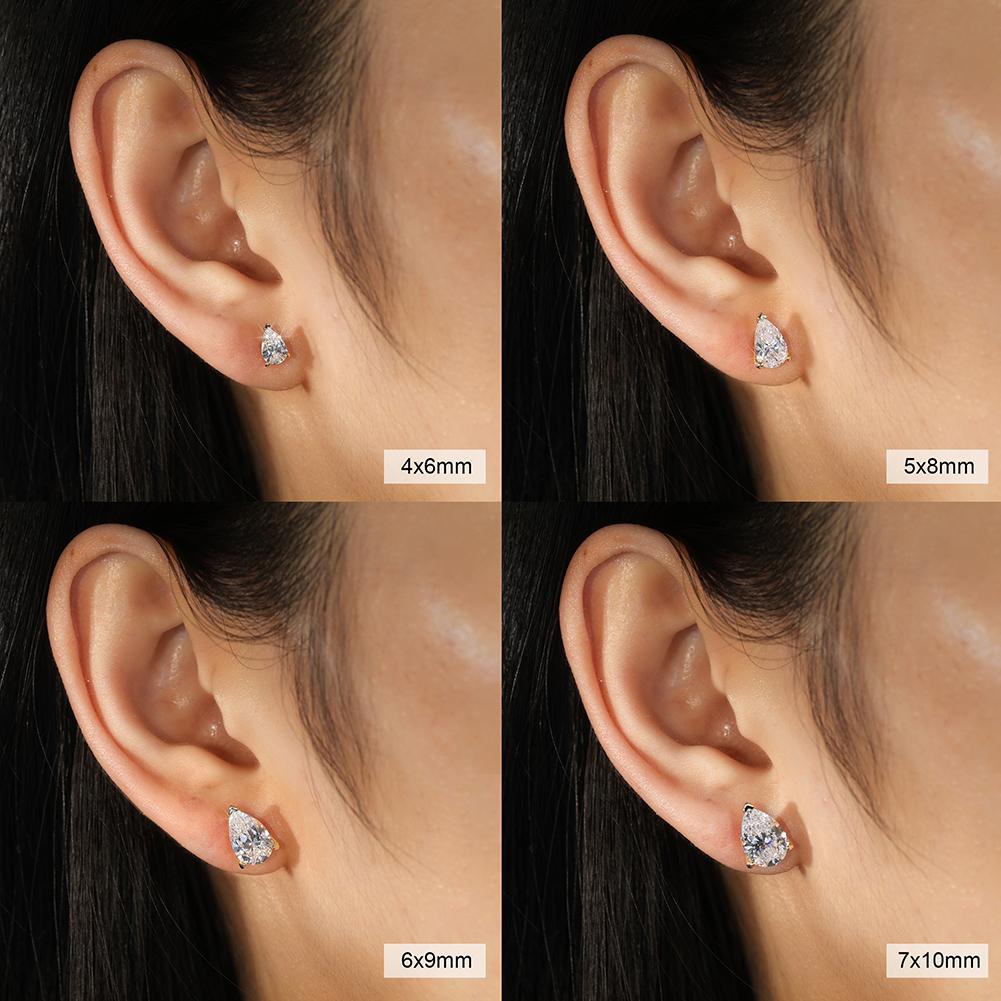 RINNTIN LZE02 Fine Jewelry Earrings 925 Sterling Silver 14k Gold Plated 8A Premium Cubic Zirconia Pear Cut Stud Earring
