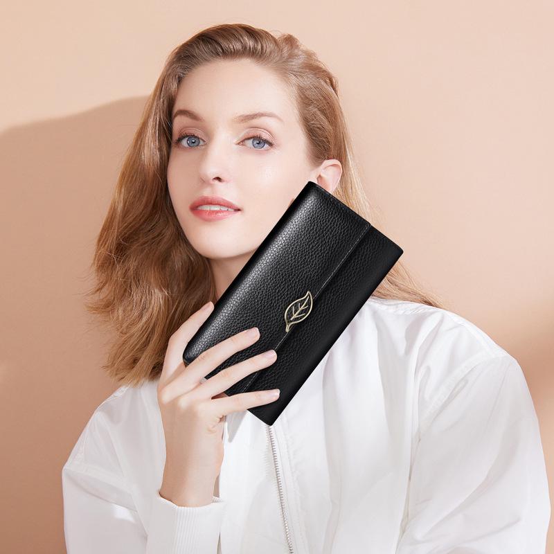 2024 Damen Lange Geldbörse aus echtem Litschi-Narbenleder