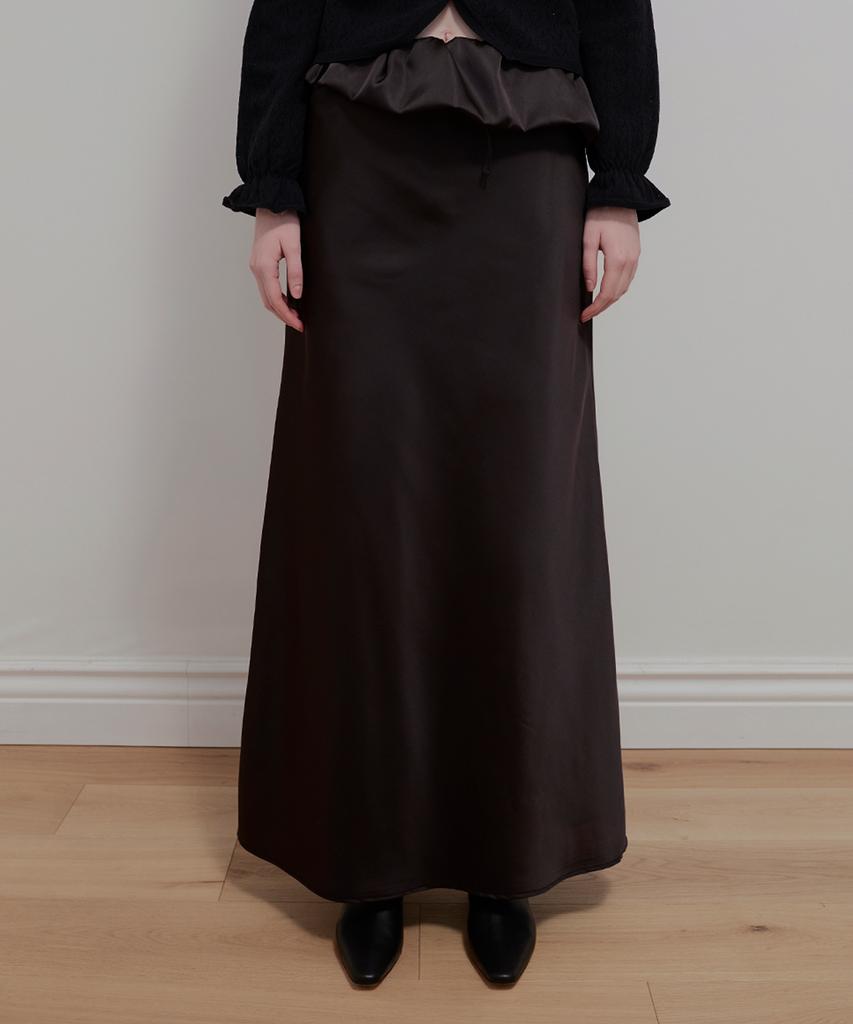 Aobteu Balloon Detail Satin Skirt - Black