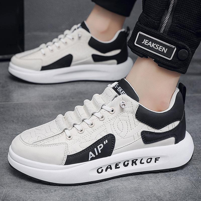 Sneakers Men's New Trendy Versatile Low-top Casual Leather Shoes Platform-soled Fashion Board Shoes Forrest Gump Shoes Color Matching Loafers
