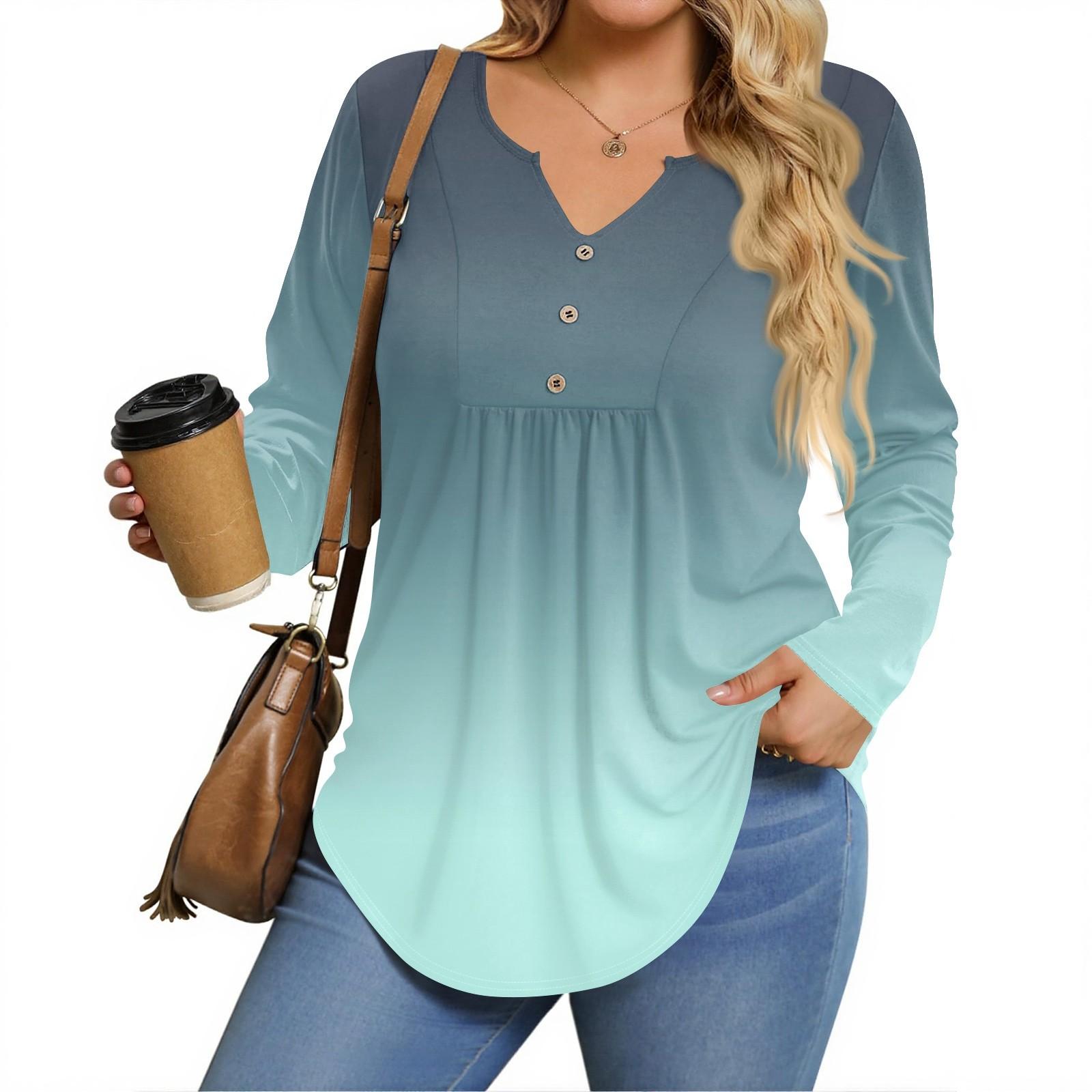 

Женские рубашки больших размеров с длинным рукавом, туники с V-образным вырезом, базовые футболки свободного кроя L