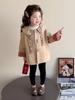 Mädchen karierter mittellanger Trenchcoat mit Peter-Pan-Kragen - 2025 Frühling & Herbst Mode Oberbekleidung
