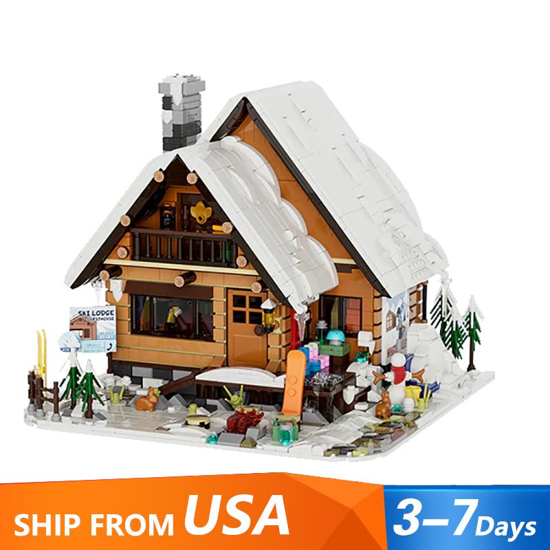 Snow Hut Christmas Ski Chalets House Buildings Sets,City With LED Model Modular Buildings Blocks Gift for Adults  Kids 2187 PCS
