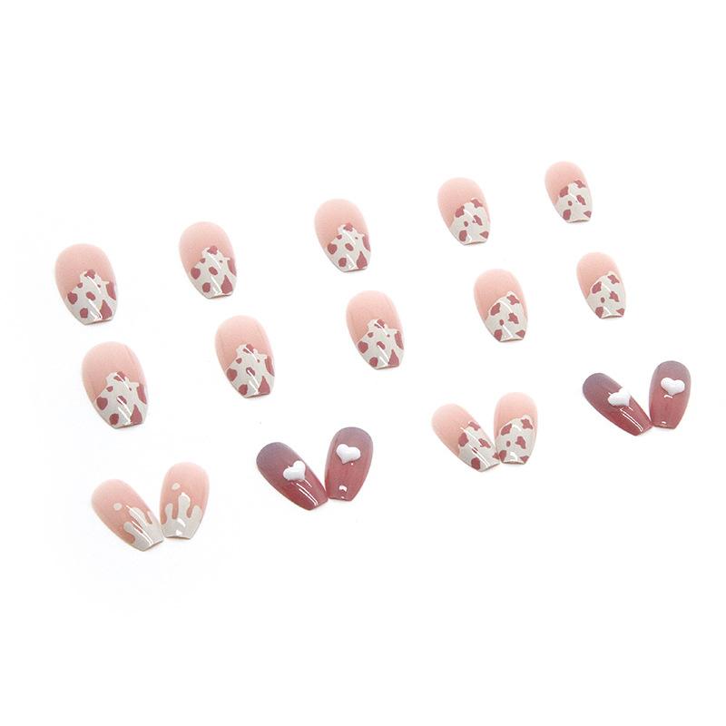 Diamond Love Wearing Nail Gradual Change Smudging Short Ballet Cow Pattern Nail Art Piece Finished Removable Nail Piece